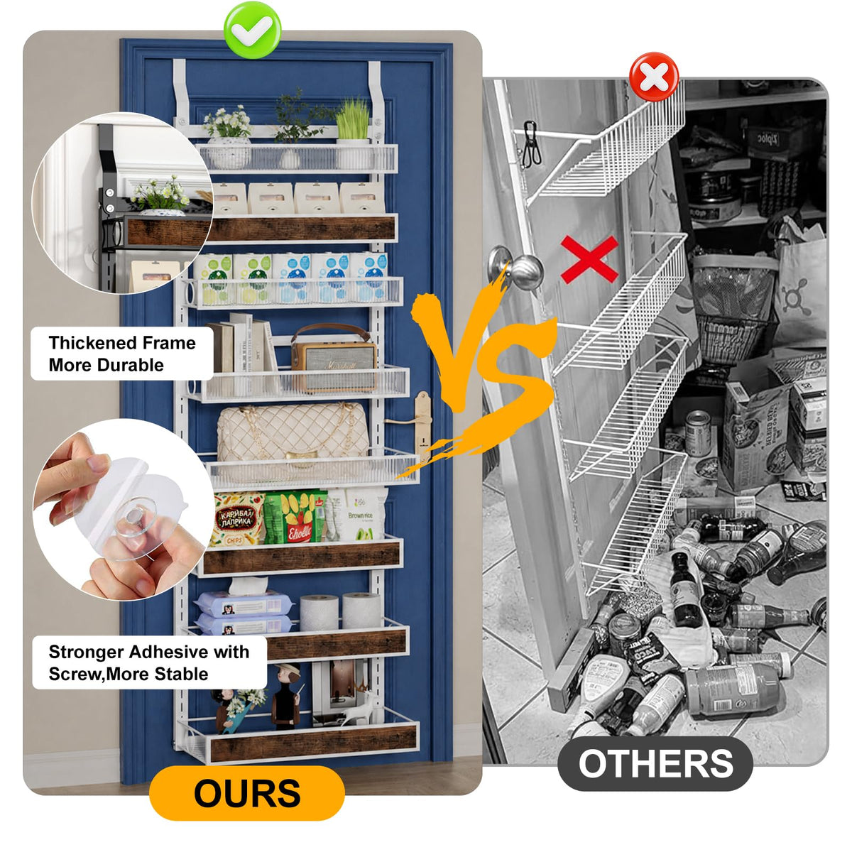 8 Tiers Pantry Door Organizer Spice Rack with Adjustable Baskets B8273