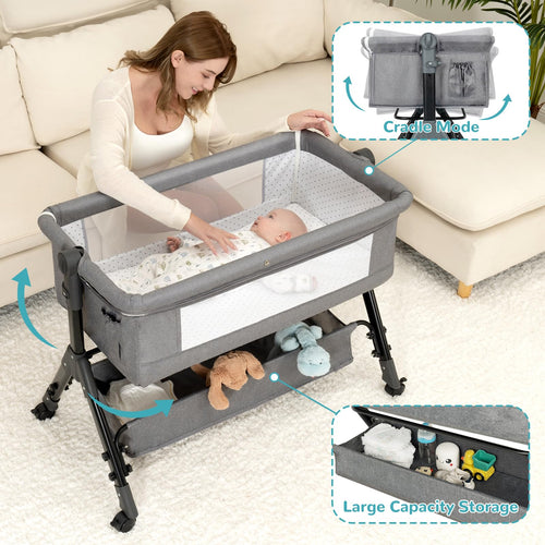 3 in 1 Adjustable Baby Bassinet with Wheels and Storage Basket C553