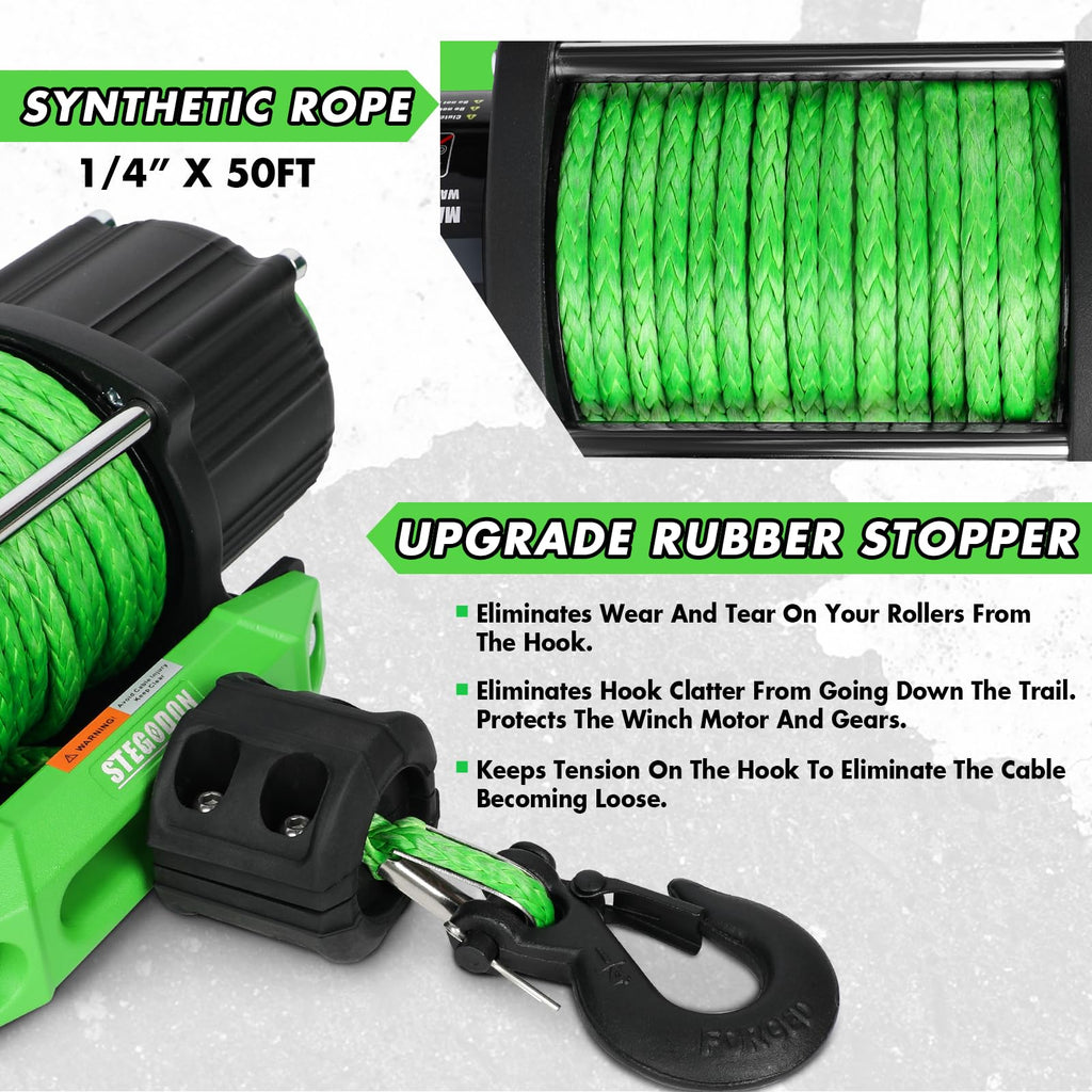 12V Electric Winch with Synthetic Rope and Wireless Remote T41504