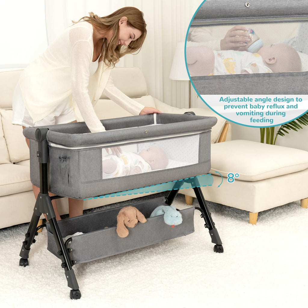 3 in 1 Adjustable Baby Bassinet with Wheels and Storage Basket C553