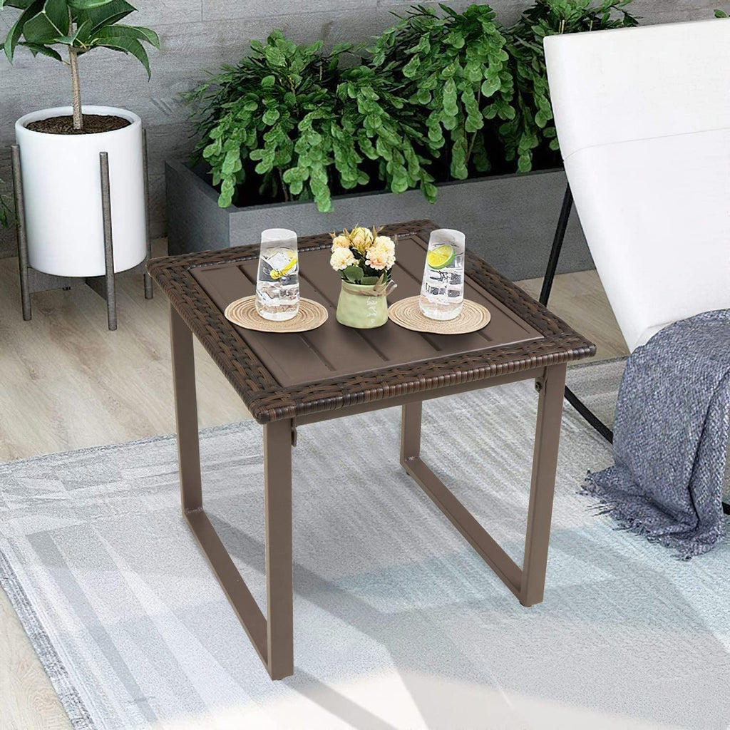 Brown Wicker Outdoor Side Table Set of 2 Z286