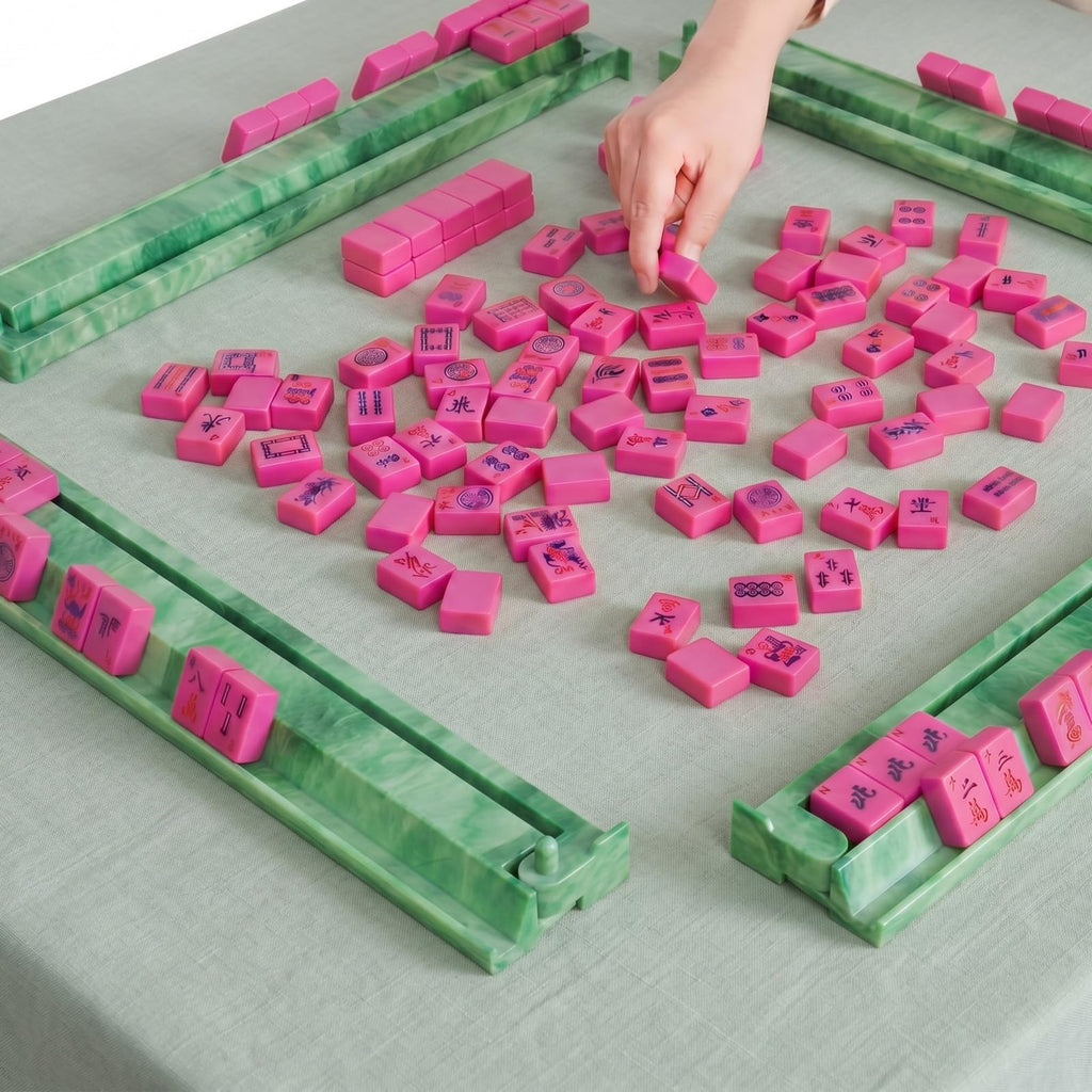 4 Pcs 18.7 Inch Acrylic Mahjong Tile Racks with Pushers E9541