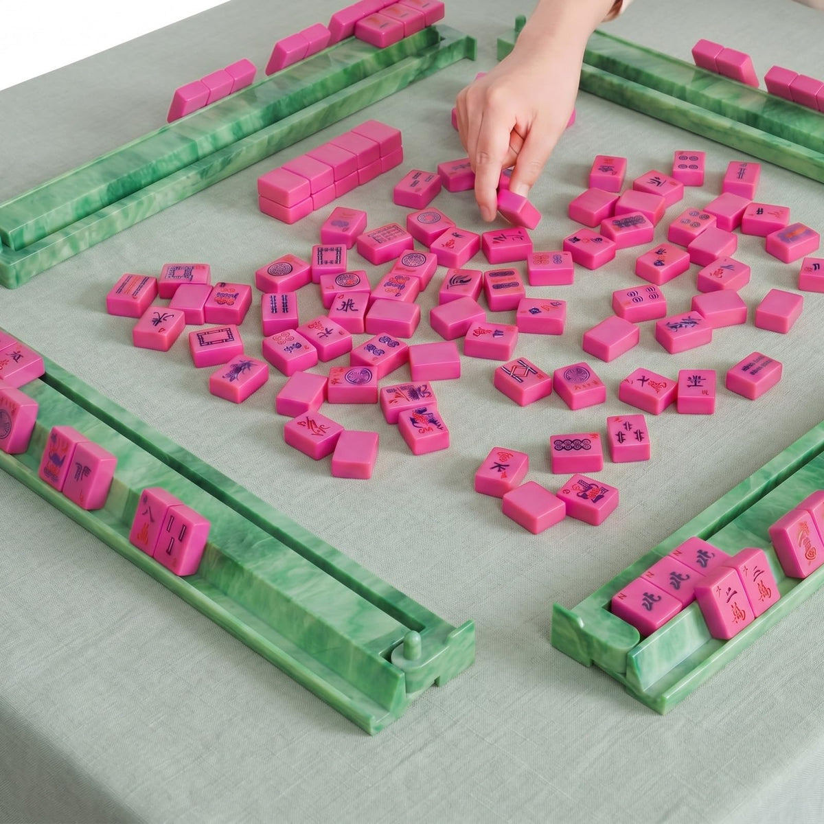 4 Pcs 18.7 Inch Acrylic Mahjong Tile Racks with Pushers E9541
