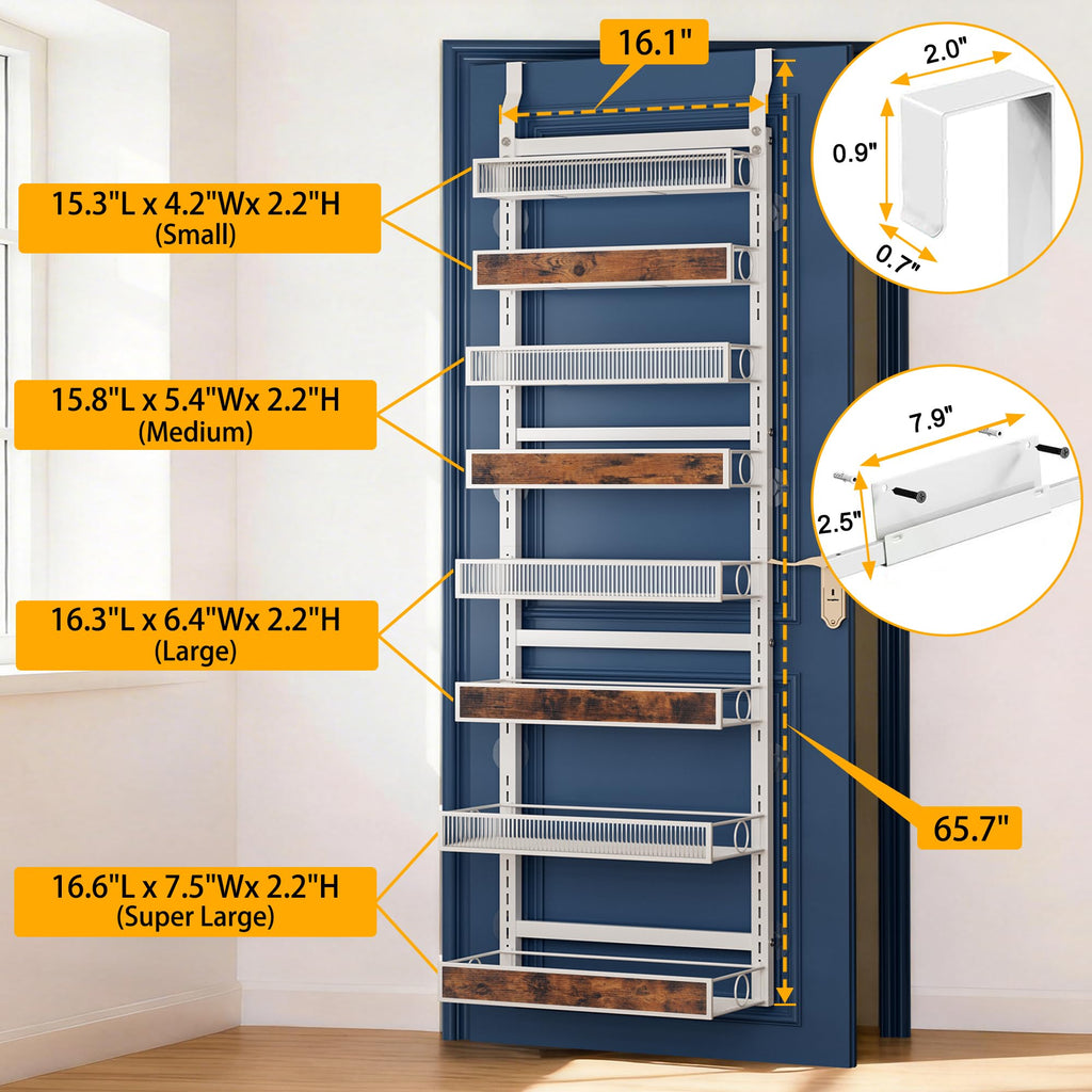 8 Tiers Pantry Door Organizer Spice Rack with Adjustable Baskets B8273