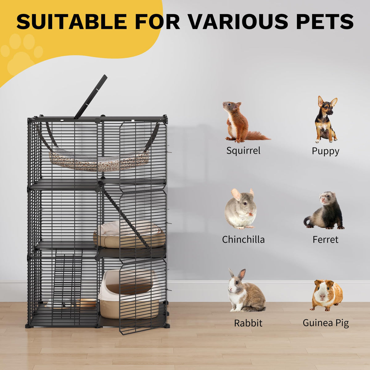 3-Tier Cat Cage Indoor Enclosure with Hammock U593