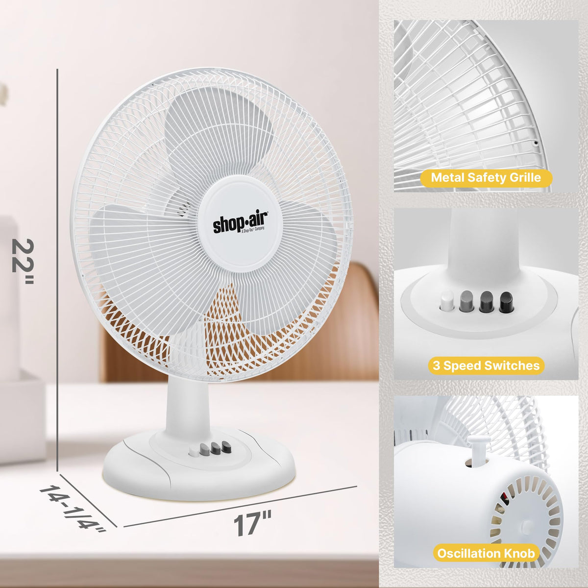16" Oscillating Table Fan, 3 Speeds, White M19060