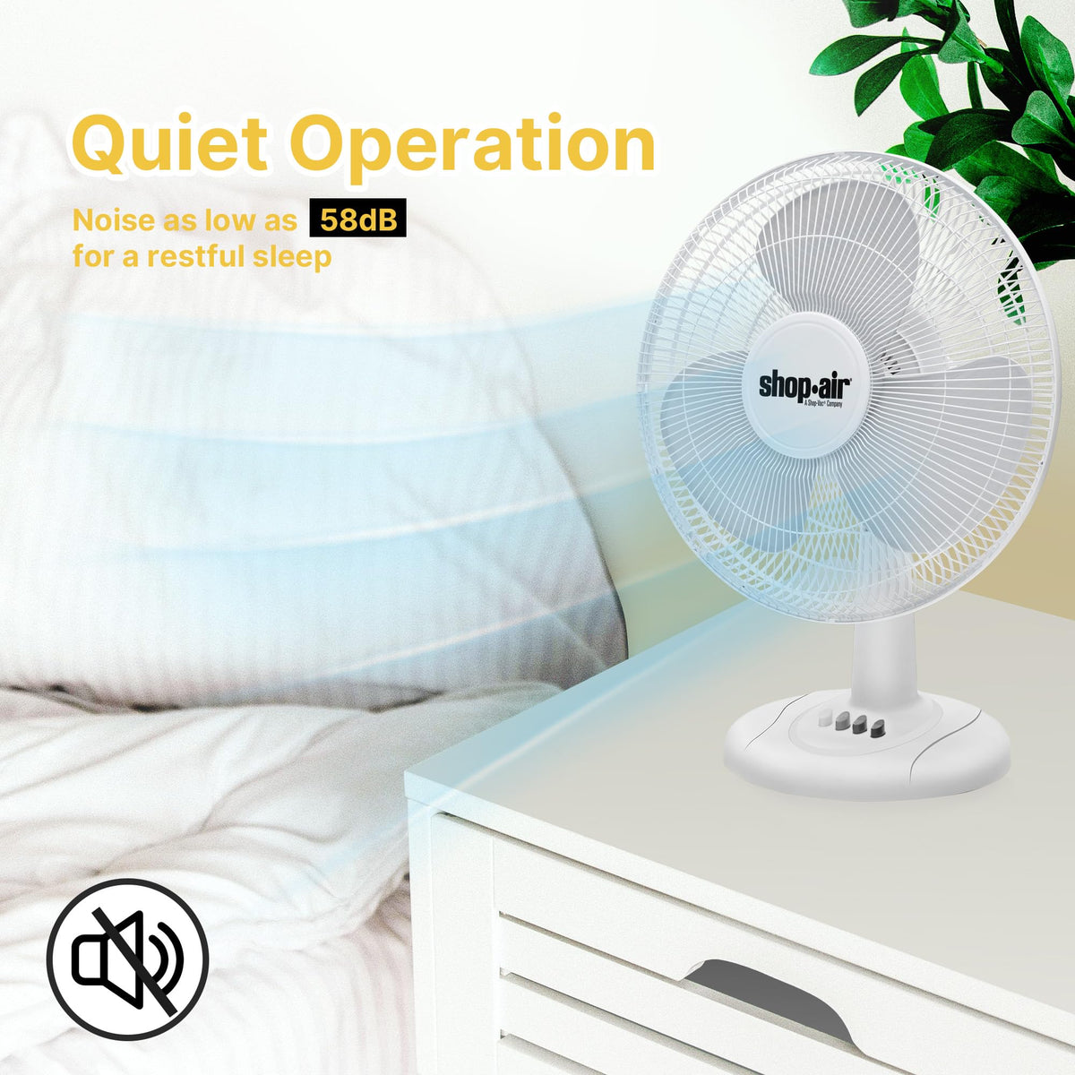 16" Oscillating Table Fan, 3 Speeds, White M19060