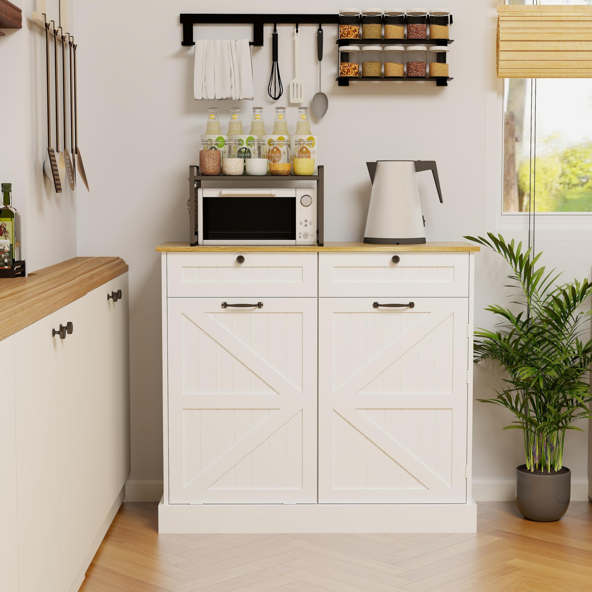 White Double Tilt Out Trash Cabinet with Two Drawers O5745