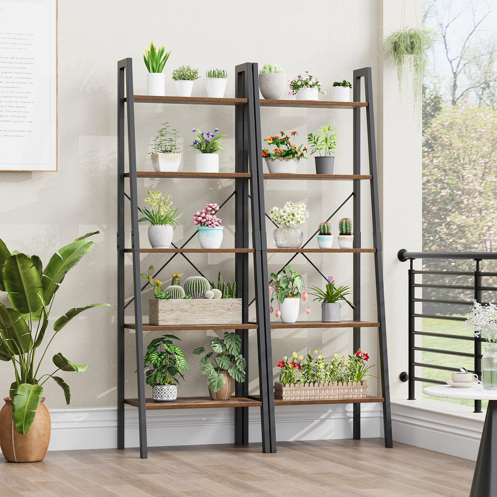5-Tier Ladder Bookshelf with Metal Frame B97632