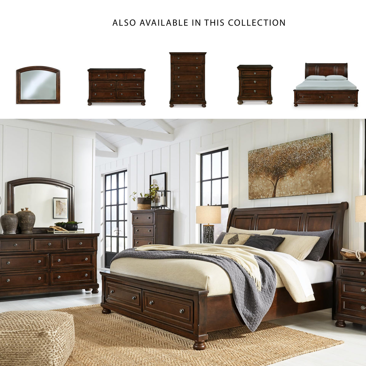 Cal King Sleigh Bed Frame with Storage E912760
