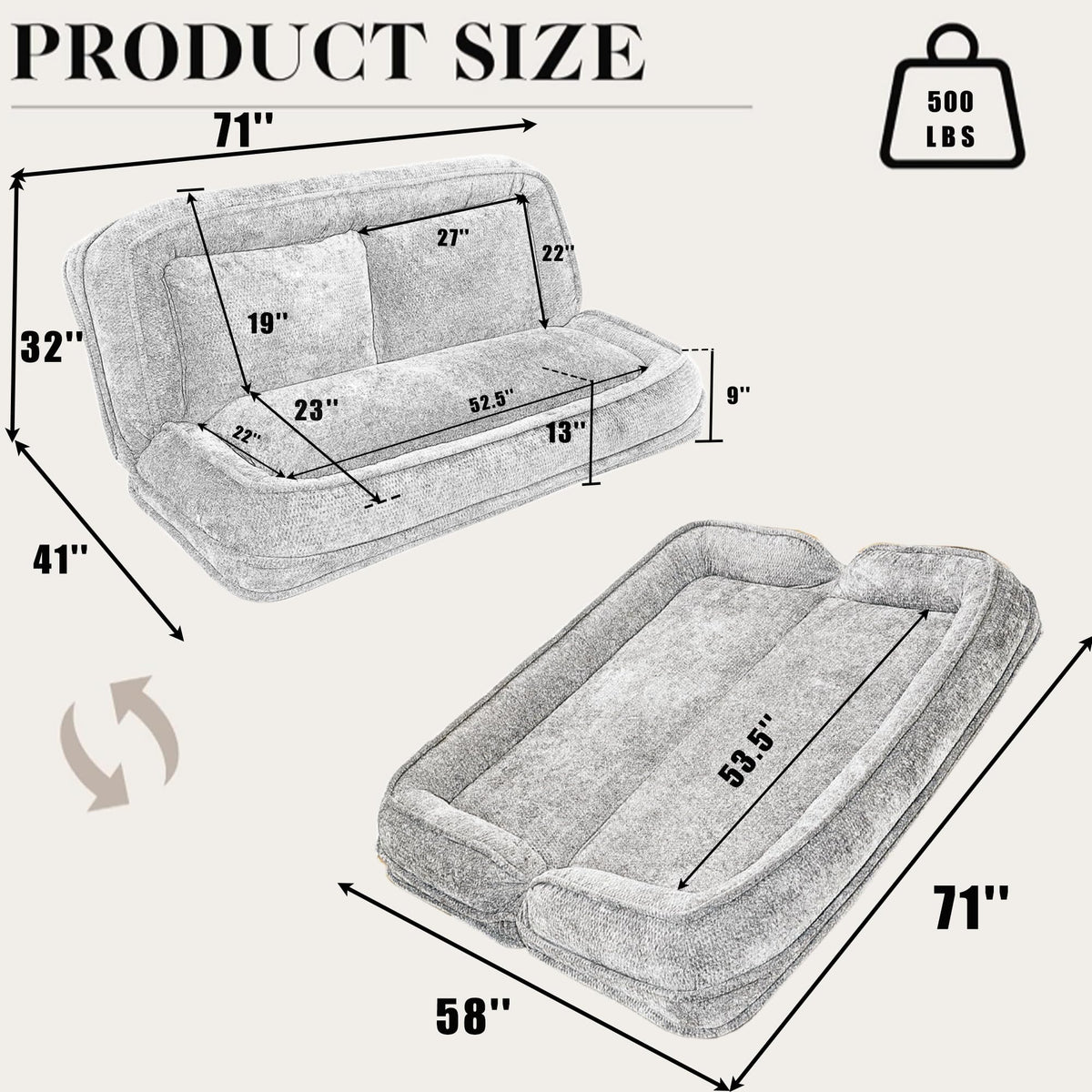 Light Gray Folding Floor Sofa Bed N162773