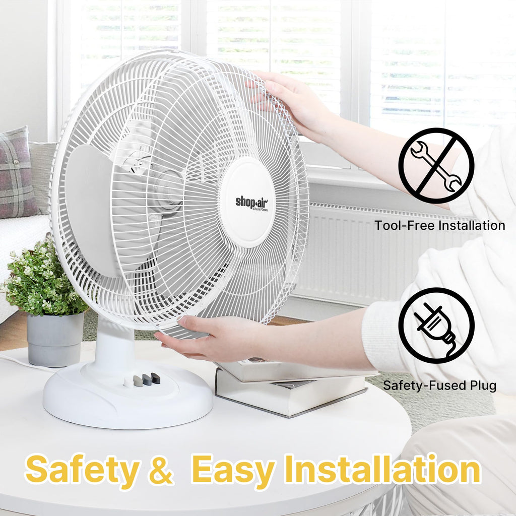16" Oscillating Table Fan, 3 Speeds, White M19060