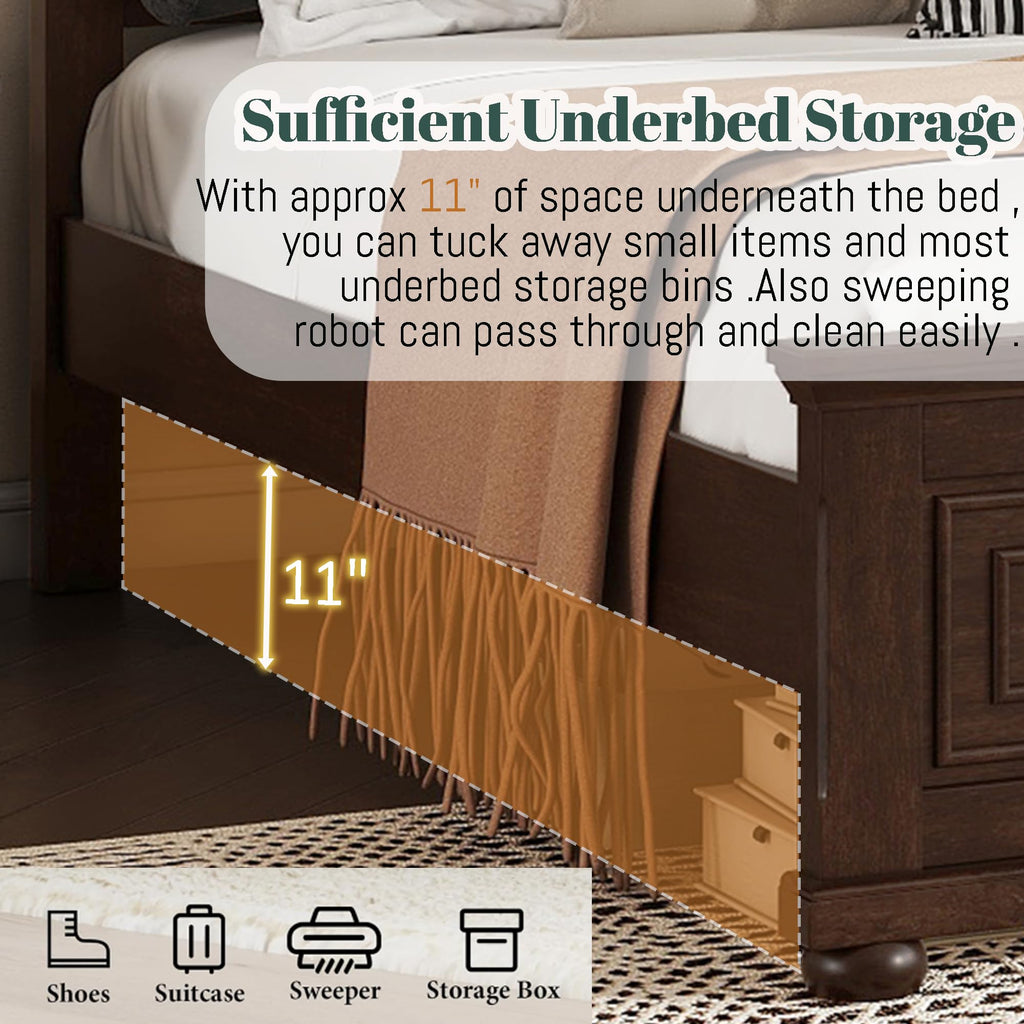 King Size Pinewood Platform Bed with Headboard and Footboard R737