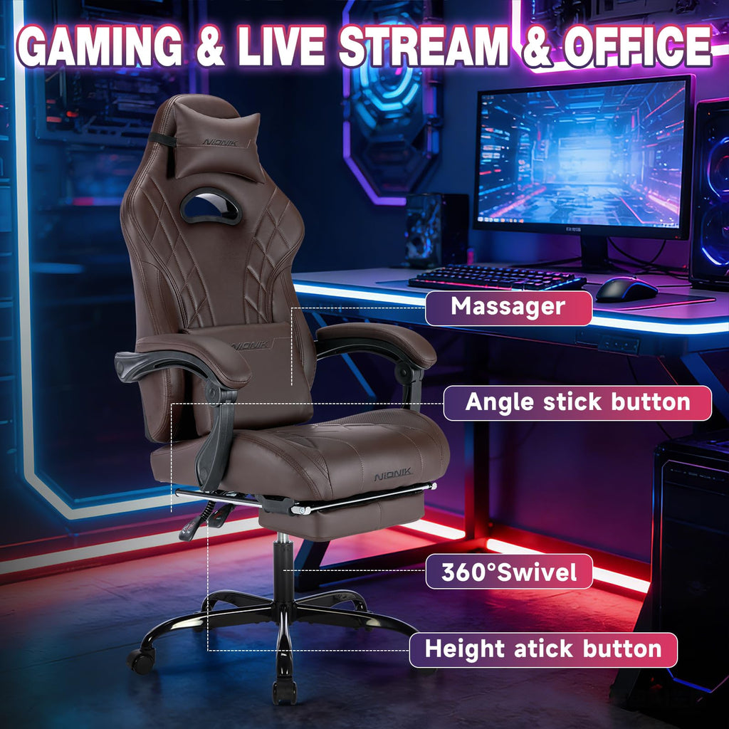 Gaming Chair with Footrest and Massage Lumbar Support K481023