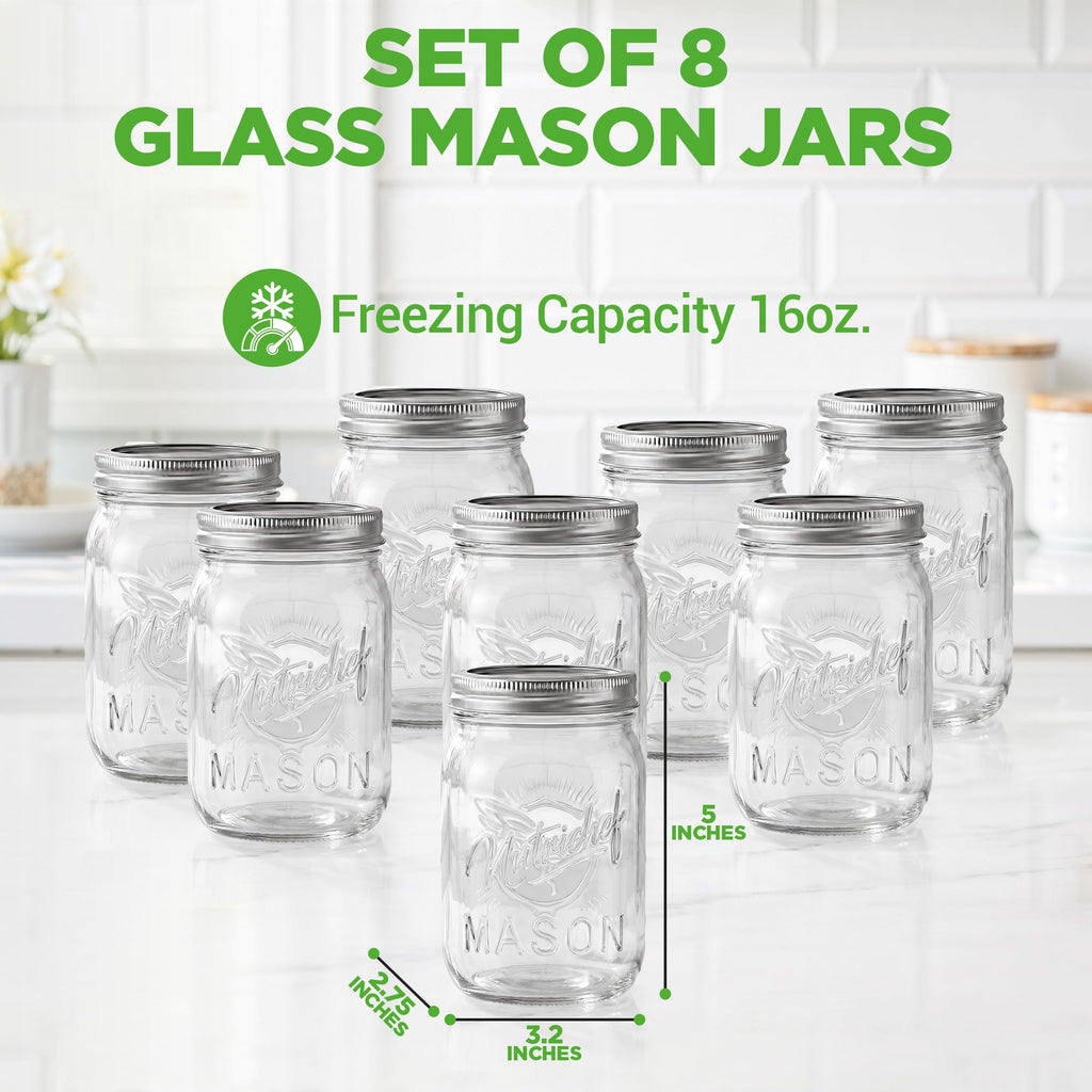 8-Pack 16 oz Glass Mason Jars with Lids J4481