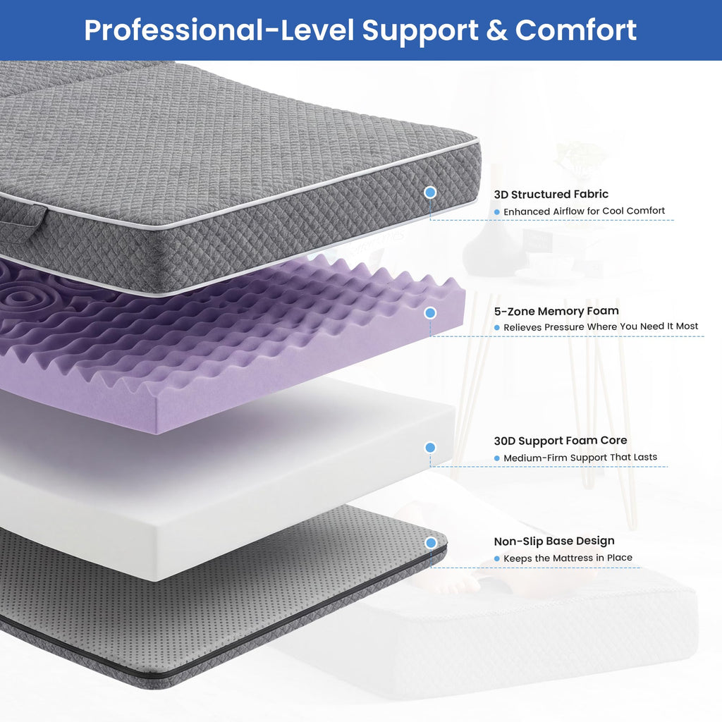 4 Inch Tri-Fold Memory Foam Mattress with Washable Cover A275