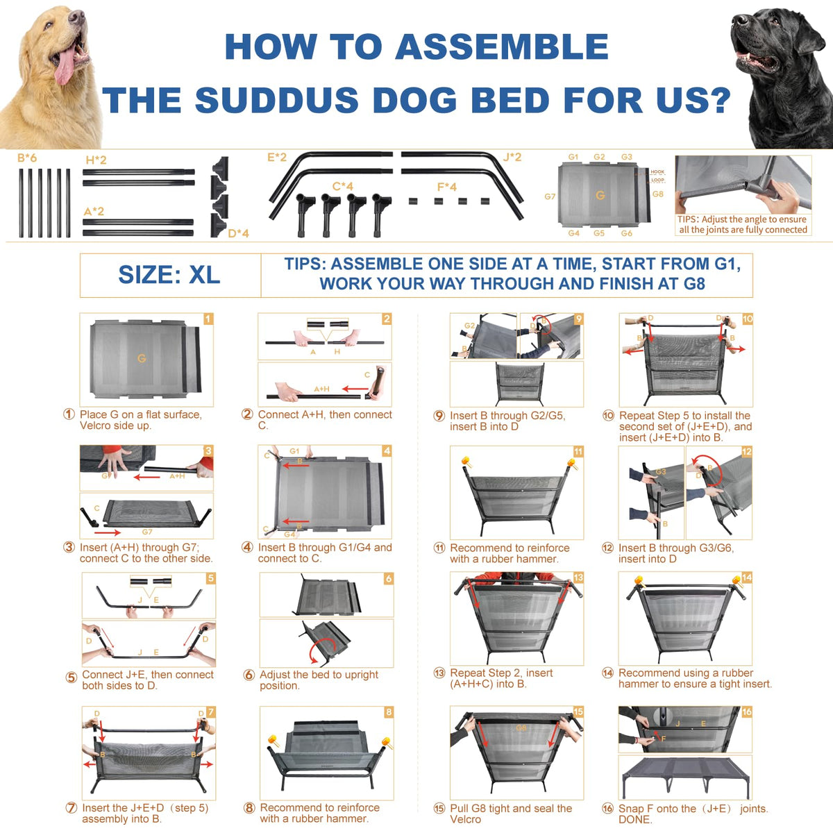 Elevated Dog Bed with Metal Frame, X-Large Grey K826289