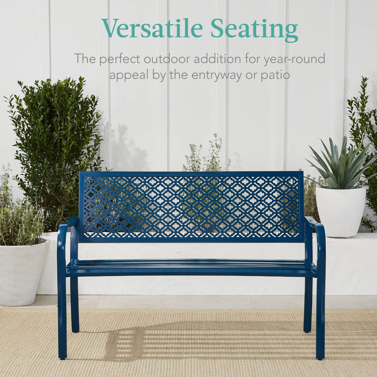Peacock Blue 2-Person Metal Steel Outdoor Bench R333