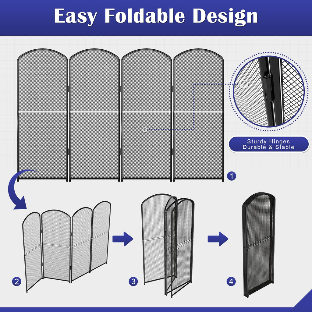 Black Metal Foldable 4-Panel Fireplace Screen M259357