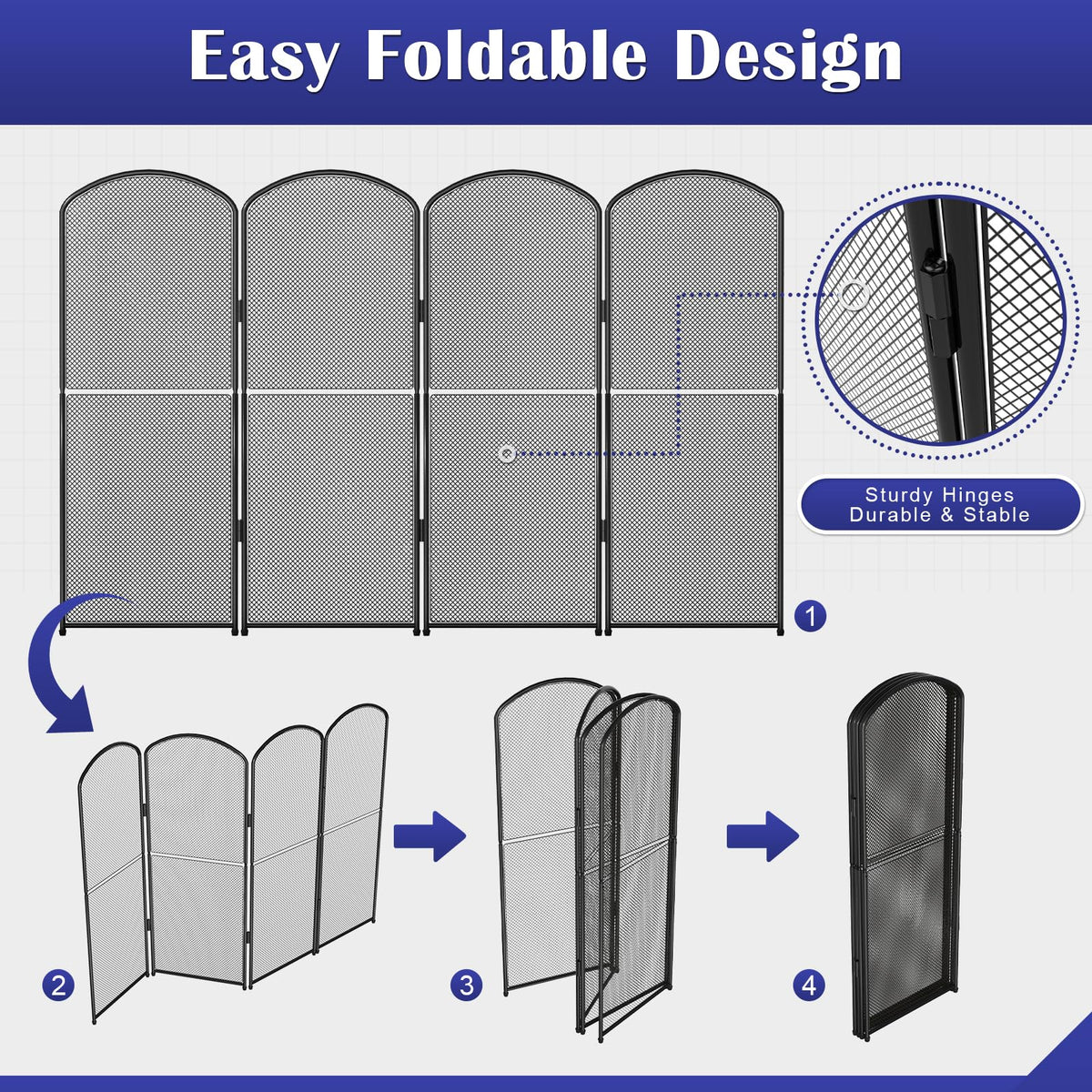 Black Metal Foldable 4-Panel Fireplace Screen M259357