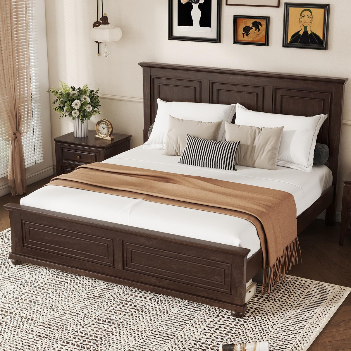 King Size Pinewood Platform Bed with Headboard and Footboard R737