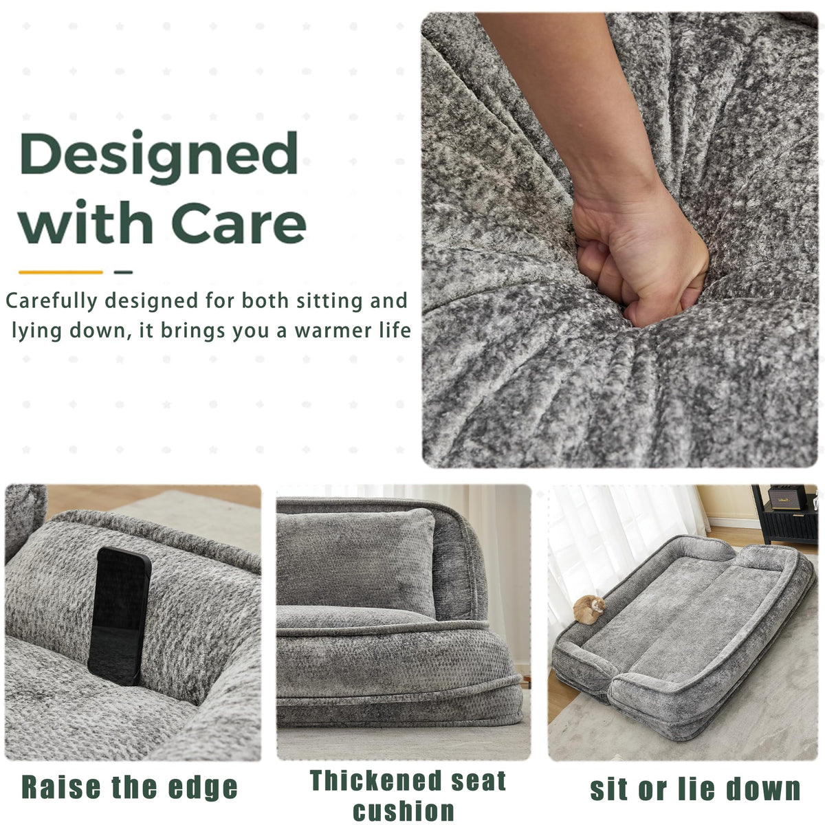 Light Gray Folding Floor Sofa Bed N162773