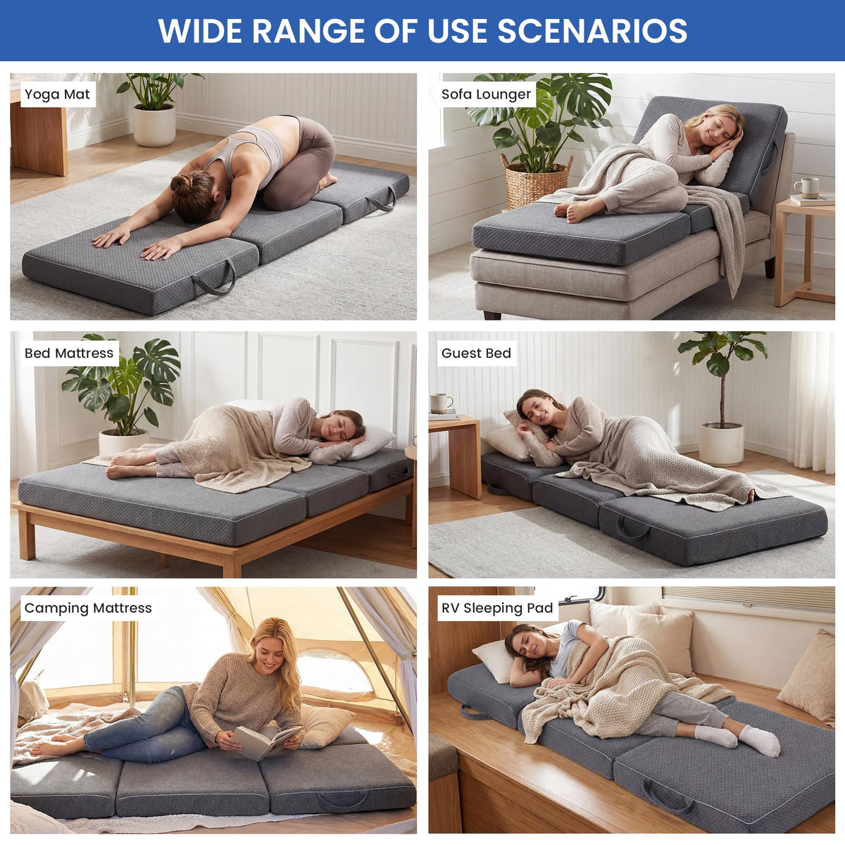 4 Inch Tri-Fold Memory Foam Mattress with Washable Cover A275