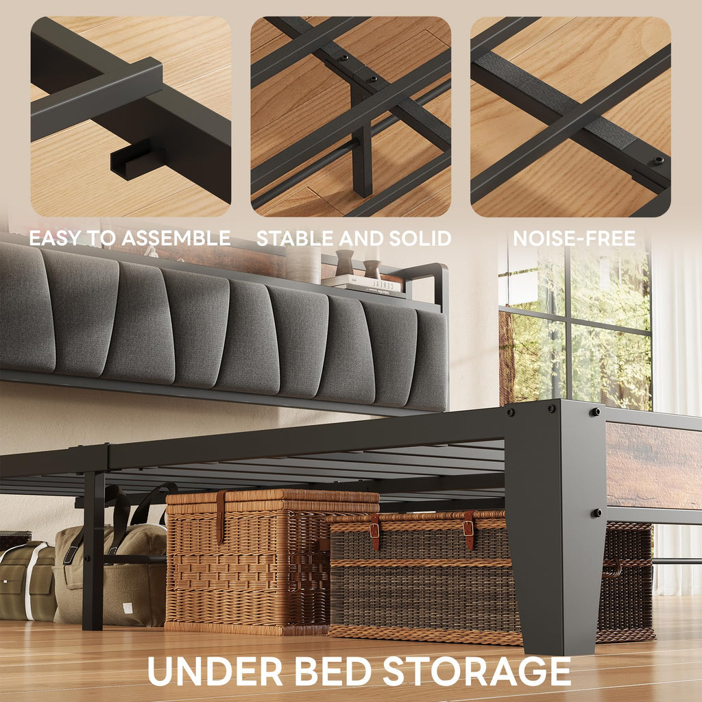 Queen Size Bed Frame with Storage Headboard and Charging Station V90935