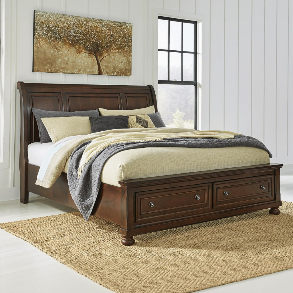 Cal King Sleigh Bed Frame with Storage E912760