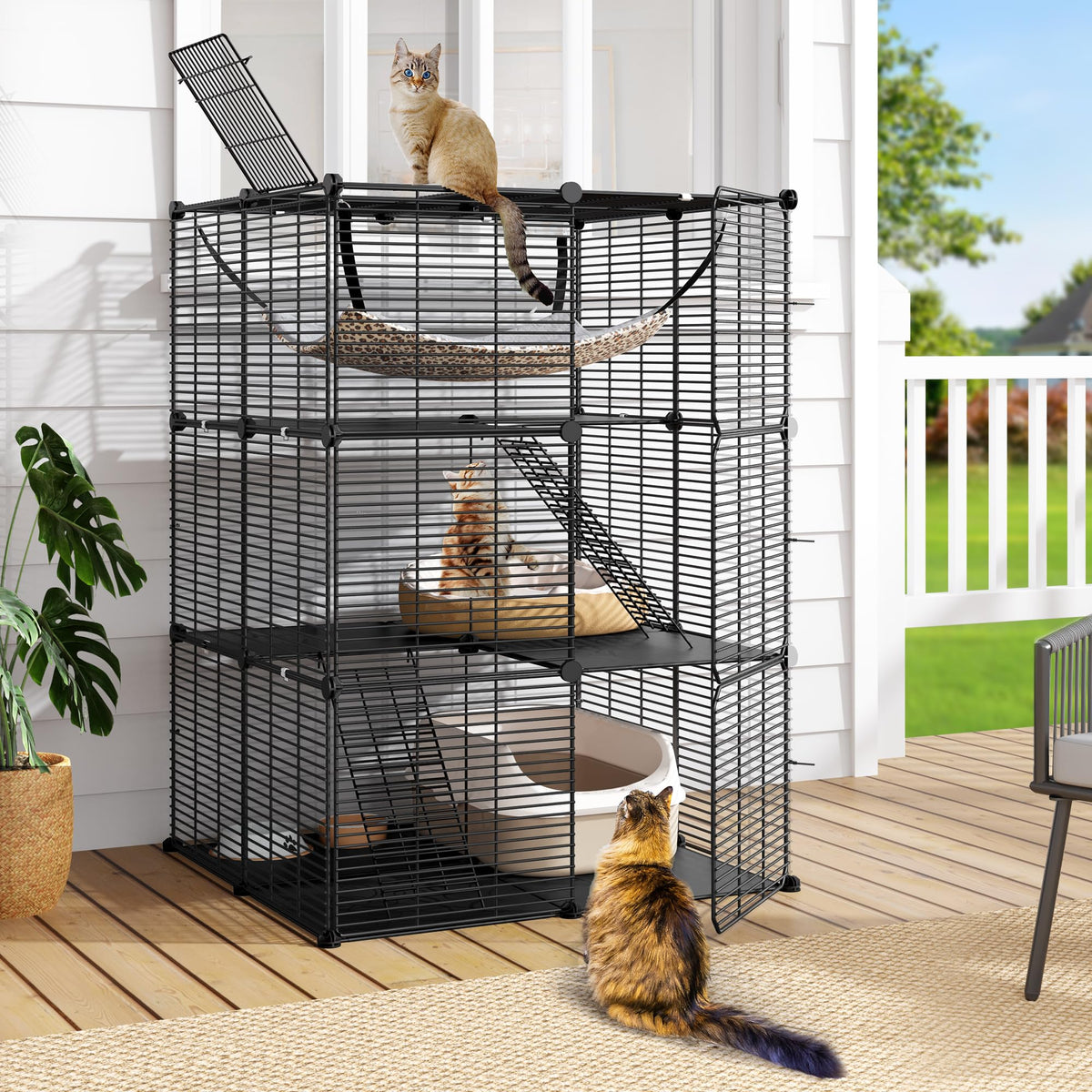 3-Tier Cat Cage Indoor Enclosure with Hammock U593