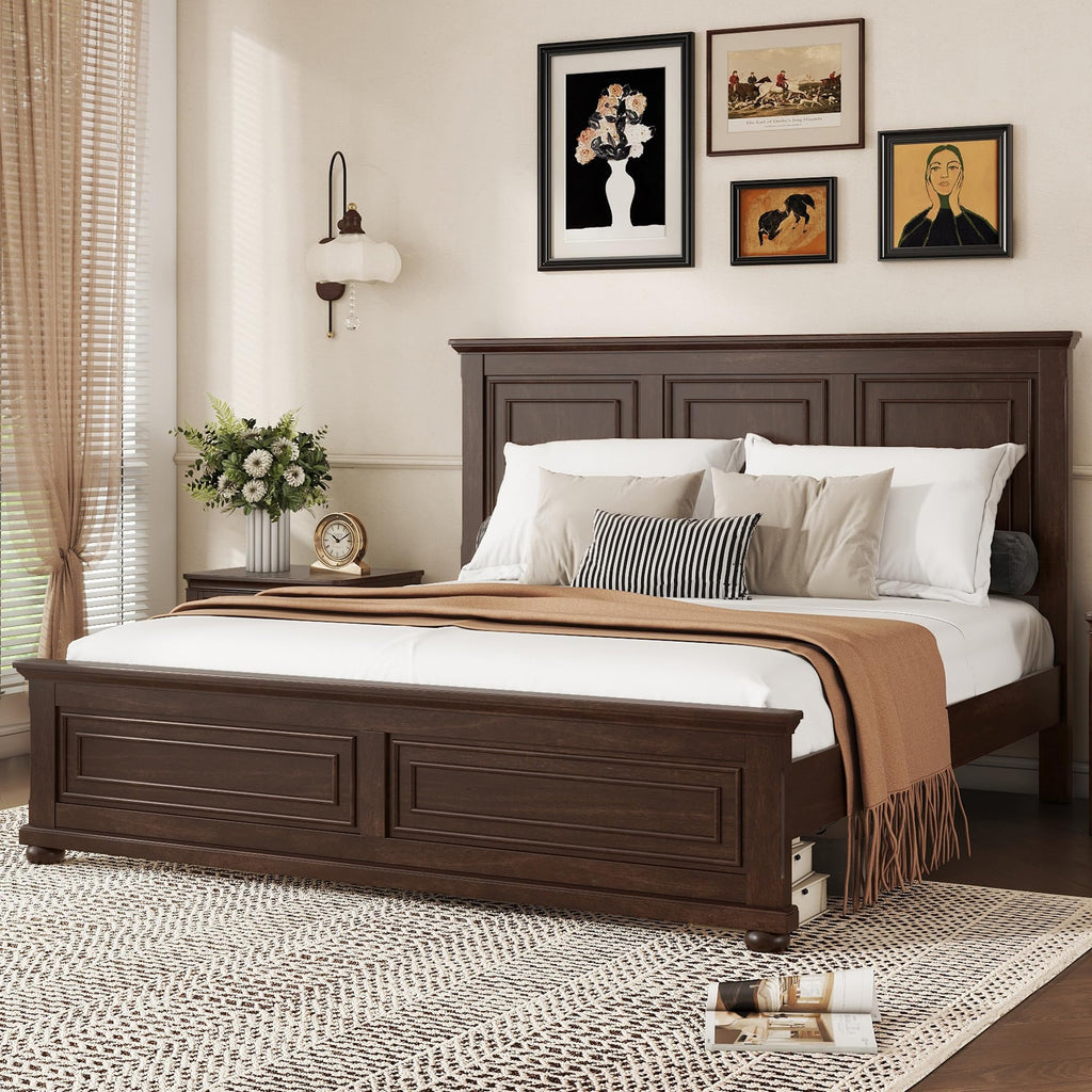 King Size Pinewood Platform Bed with Headboard and Footboard R737
