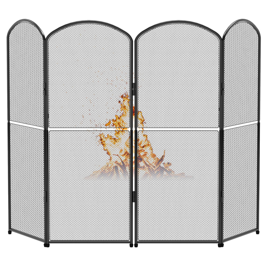 Black Metal Foldable 4-Panel Fireplace Screen M259357