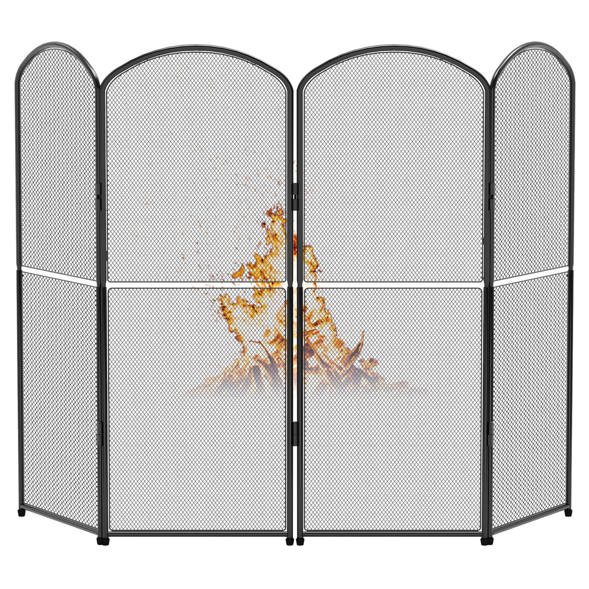 Black Metal Foldable 4-Panel Fireplace Screen M259357